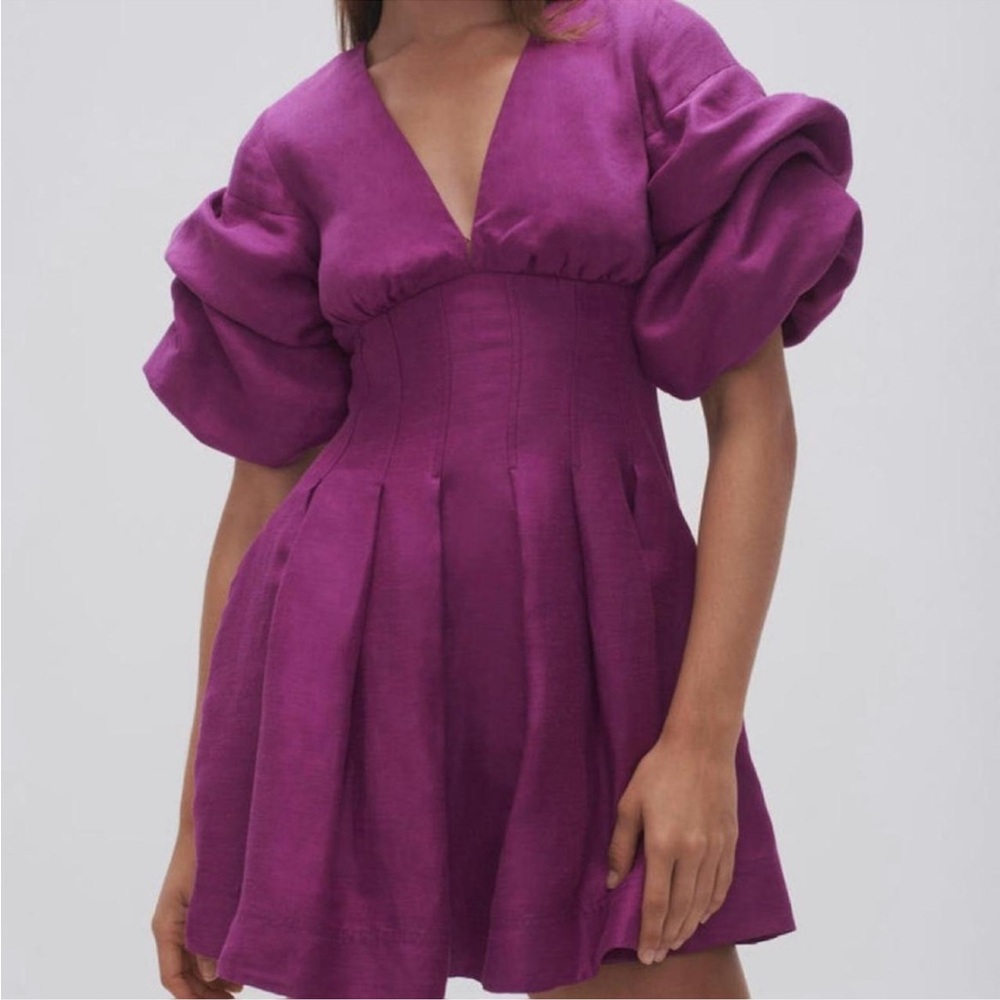 Aje Adelie Puff Sleeve Mini Dress in Plum Purple